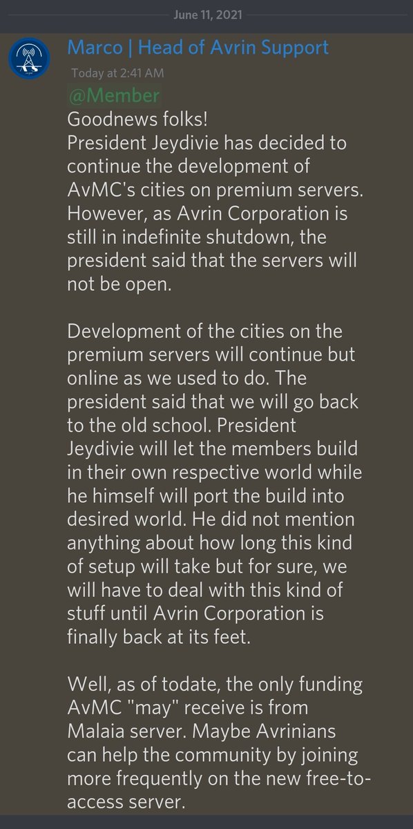 AvrinSupport's tweet image. Development on the premium servers will continue! However, due to the current circumstances, the community will have to go back to the old school way of building in Avrin. Get ready for your submissions!