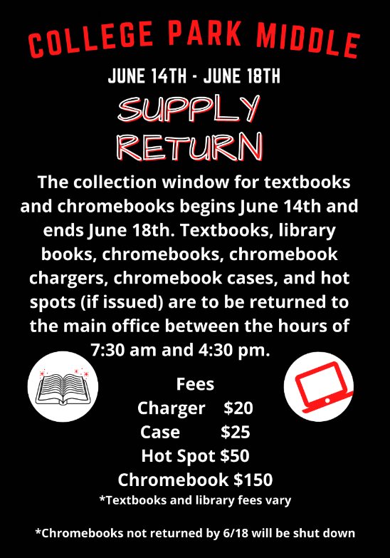 cpmiddle's tweet photo. Hey! You! @cpmiddle You need to return your books πand your Chromebookπ» βΌ Bring in chargers and HOT SPOTS as well! See info for when! be #cpmstrong https://t.co/HhUuYmB7pc