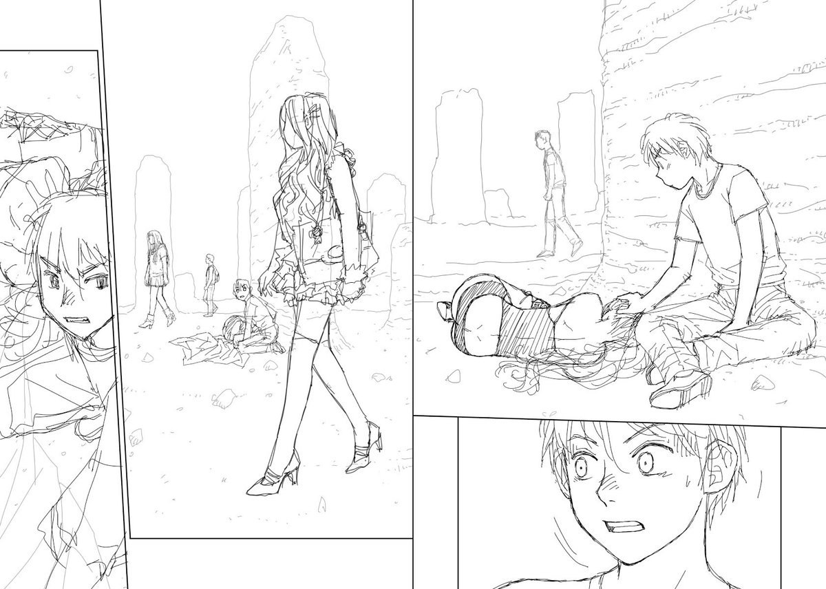 見開き単位で作業してた連載の下描き
台詞フキダシ擬音無しバージョン58↓

アレなシーンがありますがサラッと流してくださいな😅 
