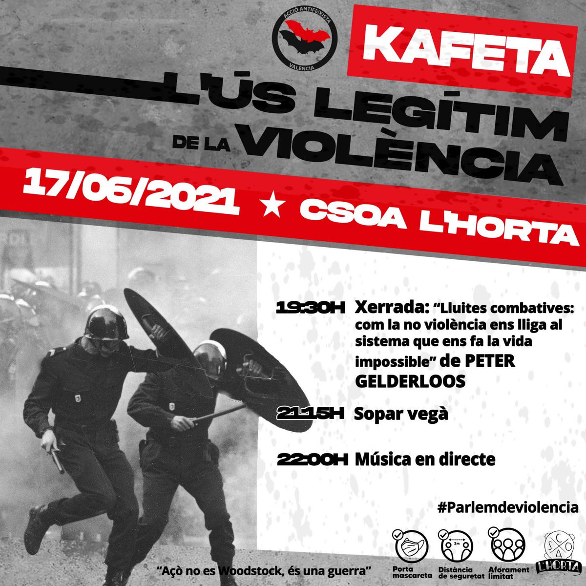 AntifaAccio's tweet photo. 🗯🗯 XERRADA EL 17 DE JUNY SOBRE L'ÚS LEGÍTIM DE LA VIOLÈNCIA. 

➡️ " Com la no violència ens lliga a un sistema que ens fa la vida impossible. " A càrreg de Petter Gelderloos

#Parlemdeviolencia

✊✊ https://t.co/lPpoaTQLUS