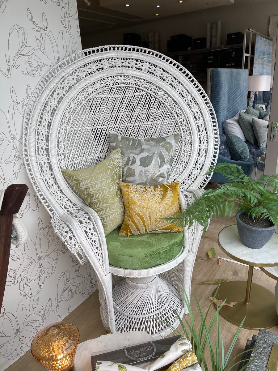 Hazy, lazy days of summer ahead. We love these summery fabrics , hammock and wicker chair in our showroom ☀️