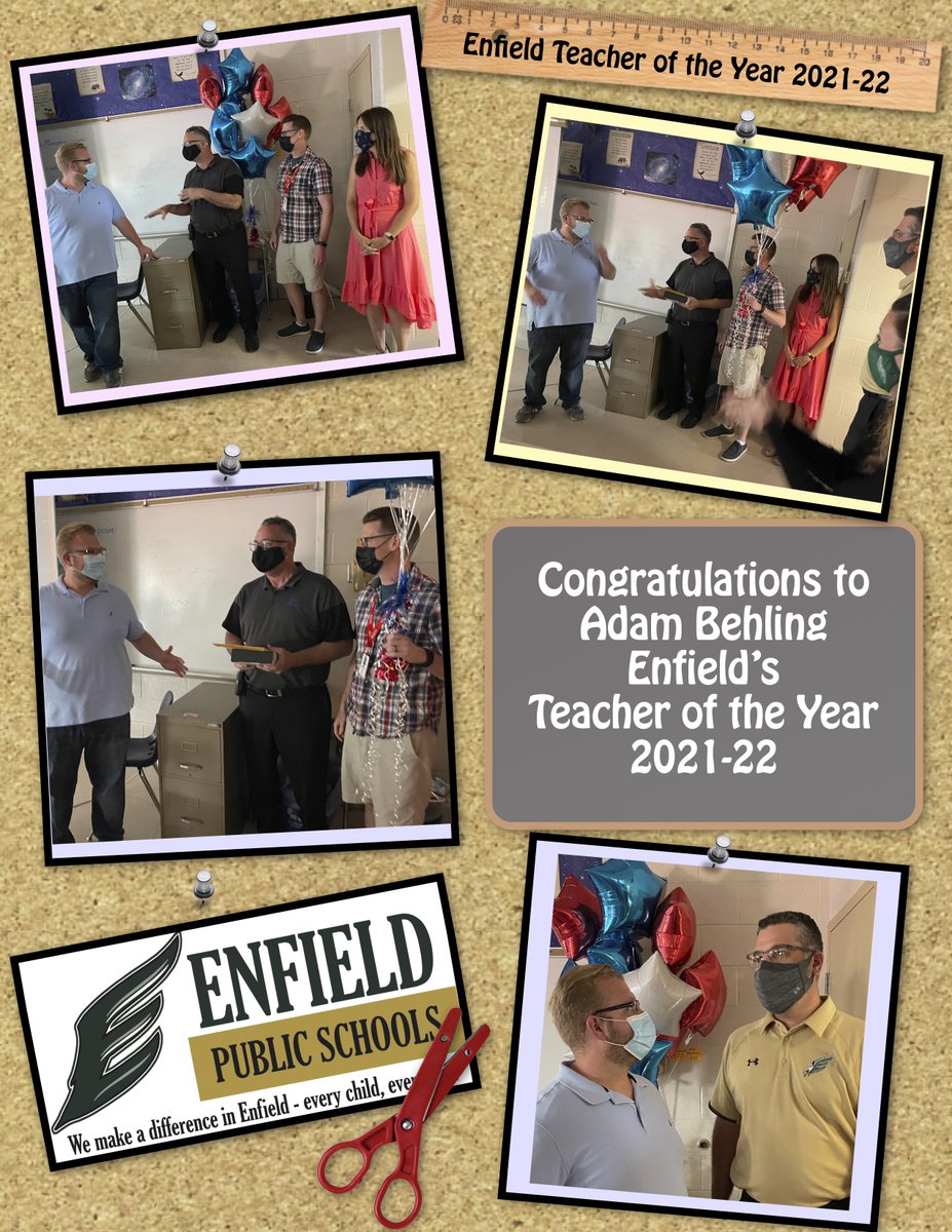 EnfieldPS's tweet photo. Congratulations to Adam Behling
Enfield’s 
Teacher of the Year 2021-22
@JFK_MS https://t.co/yyMq8SwVSJ