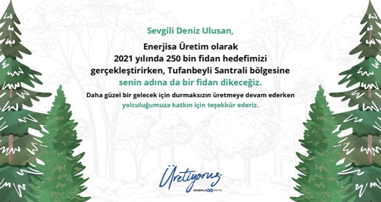 Dünya Çevre Günü'nde Enerjisa “Her Fidan Bir Umut” demiş🌱🌳🌲🌿

siz de ücretsiz katılabilirsiniz💚
herfidanbirumut.com