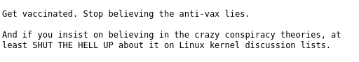 #Linux Creator Linus Torvalds Encourages Kernel Developers &amp; Everyone To Get Vaccinated #COVID19 #coronavirus 

phoronix.com/scan.php?page=…