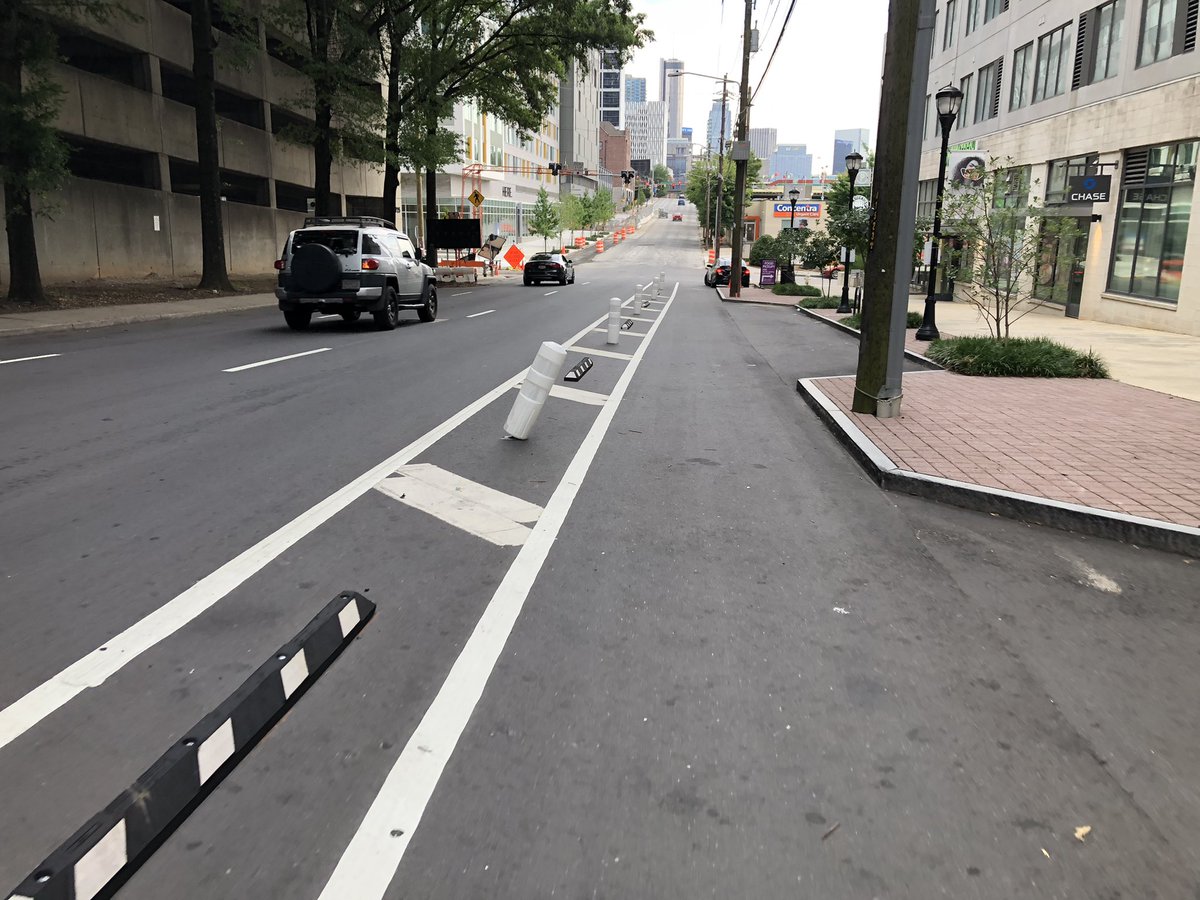 HenryLangLee's tweet image. I rode through the lanes this week and counted 16 damaged posts out of 104. 15% damaged in one month means total replacement required within 2 years, on a project that took 1+ year to construct. So frustrating.
