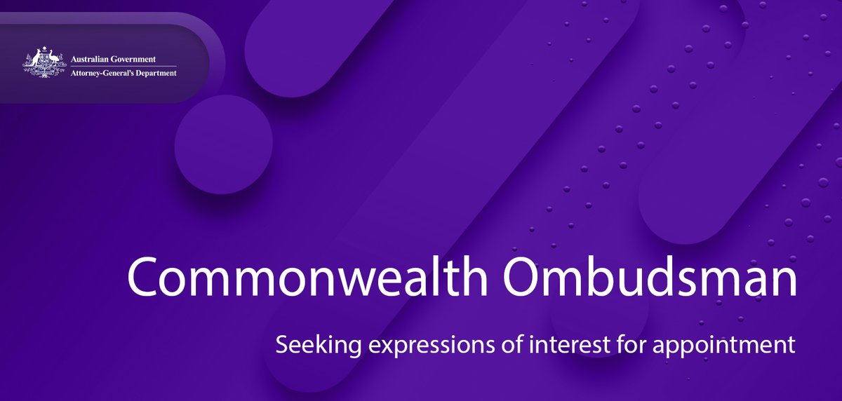 Expressions of interest (EOI) are now open for the appointment of the @CwealthOmb. EOIs close 5:00pm on Monday, 28 June 2021. Find out more at: ag.gov.au/about-us/caree… #AustralianGovernment #PositionsVacant