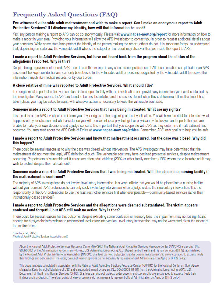 Reporting Elder Abuse: Adult Protective Services FAQ