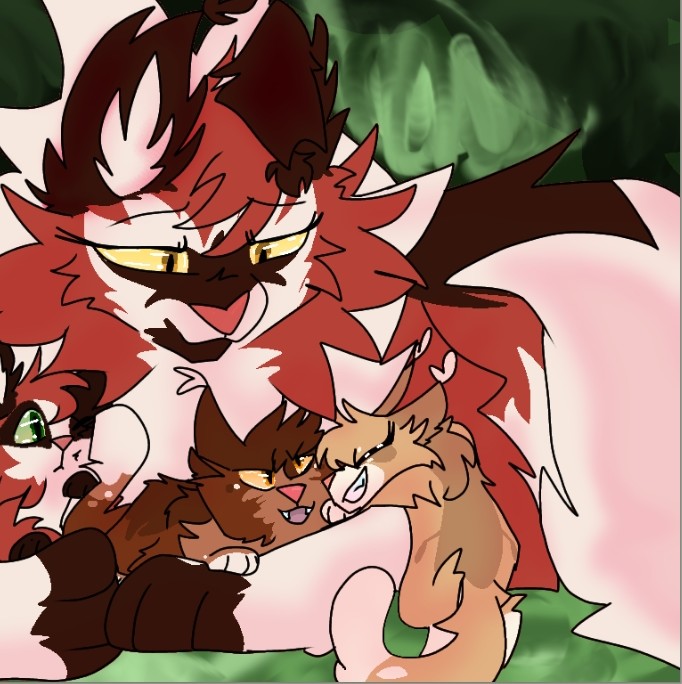 LizardsTea's tweet image. Doing the "Draw your Favorite Warriors Meme" First off, mother and kit. I love Mapleshade and her kits :)
 #mapleshade #patchkit #larchkit #petalkit