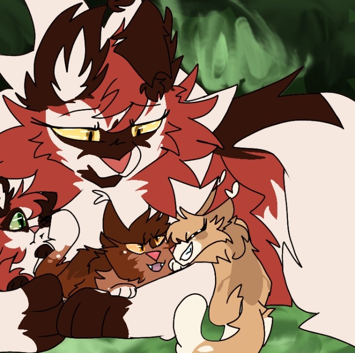 LizardsTea's tweet image. Doing the "Draw your Favorite Warriors Meme" First off, mother and kit. I love Mapleshade and her kits :)
 #mapleshade #patchkit #larchkit #petalkit