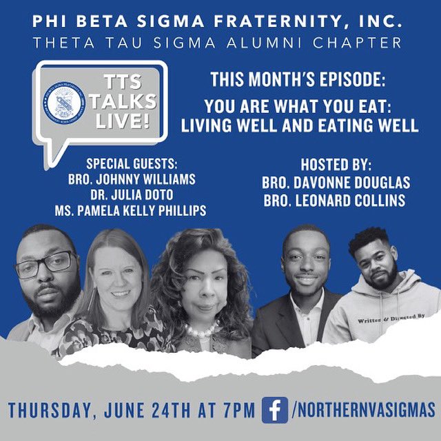 novasigmas's tweet photo. Come out Thursday June 24 for our next TTS Talks Discussion: You Are What You Eat. Join us as we discuss food, dieting, and health with health and wellness professionals.
#VASigmas #NoVASigmas #TTSTalks https://t.co/j0ENwO0E8D