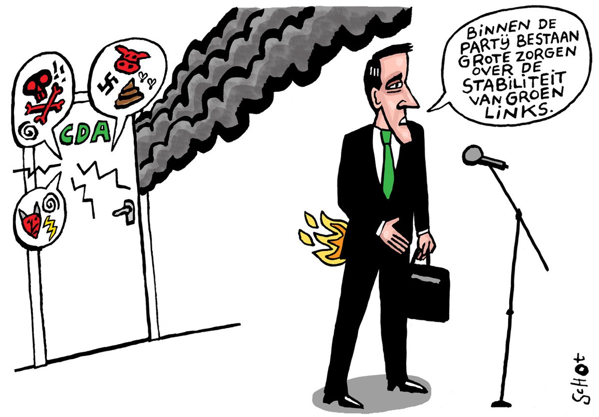 volkskrant's tweet image. Cartoonist @bvdschot over het CDA