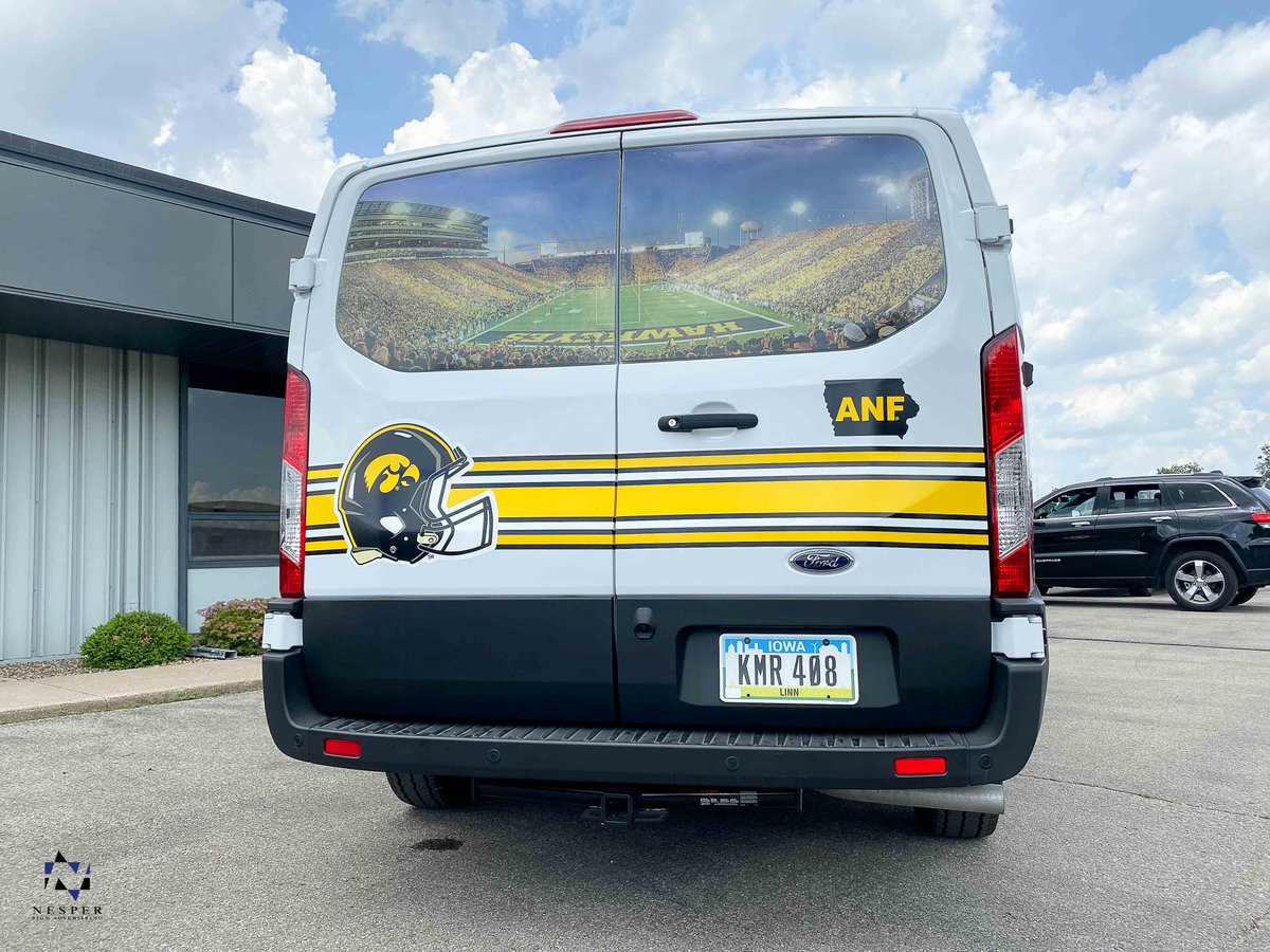NesperSign's tweet photo. It's beginning to look a lot like @HawkeyeFootball  season around here (only 86 days to go)! Check out this vehicle wrap we did for @TravelLeadersDU featuring former Iowa player, @m_nelson96 Nelson!

#vehiclegraphics #Hawkeyes #nespersign https://t.co/rDf6NQFcM3