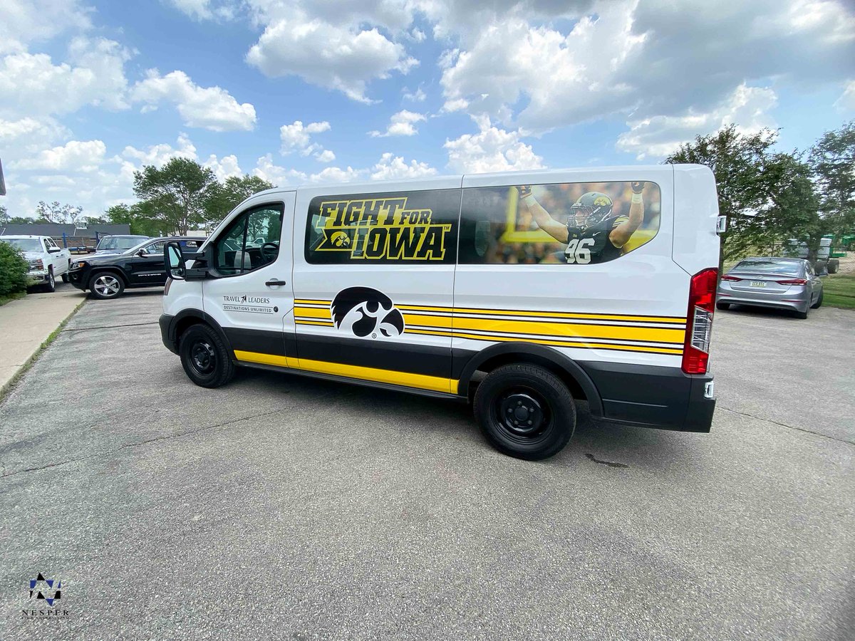 NesperSign's tweet photo. It's beginning to look a lot like @HawkeyeFootball  season around here (only 86 days to go)! Check out this vehicle wrap we did for @TravelLeadersDU featuring former Iowa player, @m_nelson96 Nelson!

#vehiclegraphics #Hawkeyes #nespersign https://t.co/rDf6NQFcM3