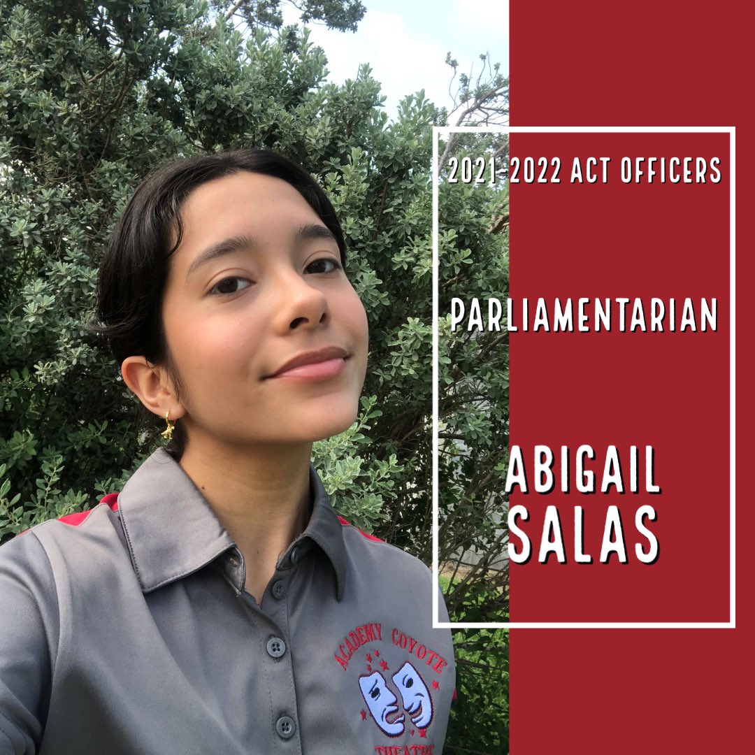 LJ_ACT's tweet photo. 🎭 ACT Officers 🎭
Up next, we have our 2021-2022 Parliamentarian Abigail Salas... Congratulations Abigail ! 🎉❤️ https://t.co/NXY8RiIKUo