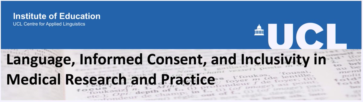 “Language, Informed Consent, &amp; Inclusivity in Medical Research &amp; Practice” <a href="/IC4CH/">Intl Consortium for Communication in Health Care</a> <a href="/UCLAppliedLing/">UCL Applied Ling.</a> <a href="/IOE_London/">UCL Institute of Education</a> 
Interact w experts fr Hong Kong, Australia,UK. <a href="/ANU_ICH/">ANU Institute for Communication in Health Care</a> <a href="/hku_riich/">HKU RIICH</a> <a href="/COHENNTU/">Communication in Healthcare @ NTU (COHEN)</a>

Date: 7July 2021, 12pm UK (7pm HK/9pm Canberra/7am NYC)
Info: bit.ly/3g3EKaL  Free