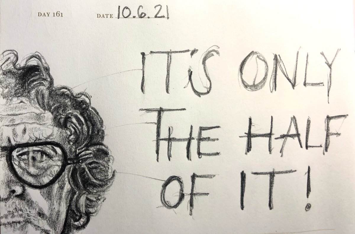 Venster67's tweet photo. One Sketch A Day 10.6.21
‘IT’S ONLY THE HALF OF IT!’
#itsonlythehalfofit #halfportrait #selfportrait #portrait #onesketchaday #visualdiary #sketchbook #art #illustration #pencilsketch https://t.co/f6yTJ51ALs