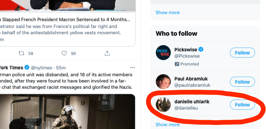 PatCalvert's tweet photo. @danielleu I'd like to know what weird algorithm Twitter used for this recommendation. https://t.co/Dkbp7rZ8Oy
