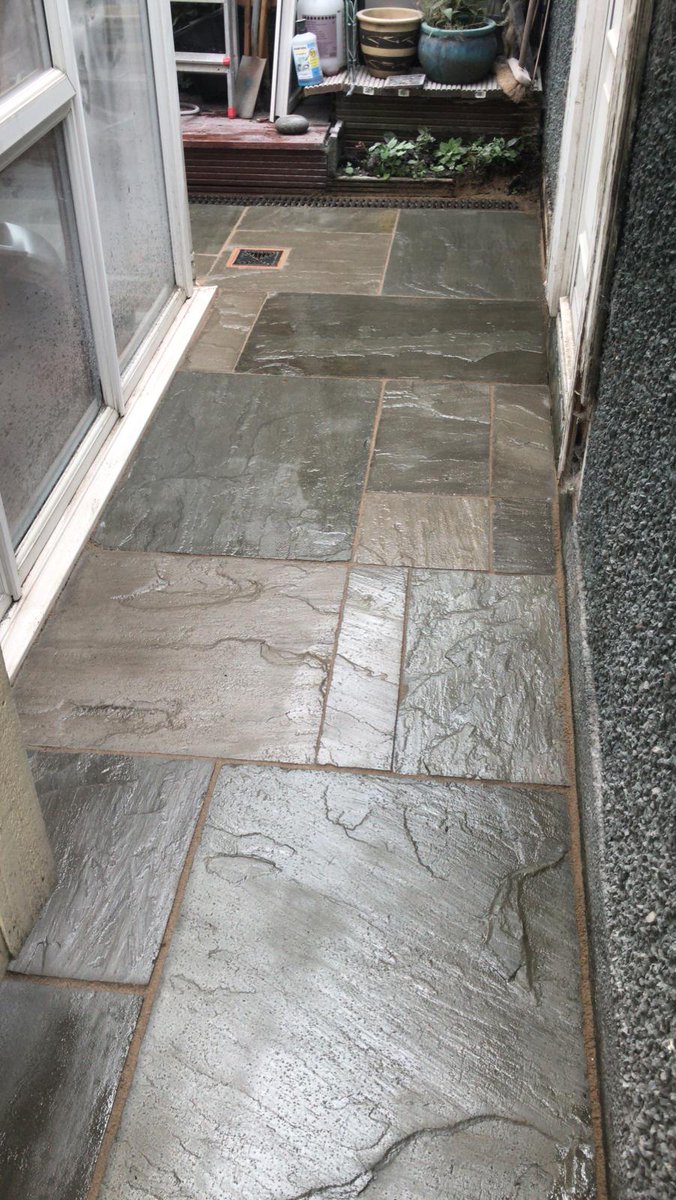 indianstoneco's tweet photo. Latest Indian stone installation in Middlewich. This one sealed with our acrylic sealant for extra protection and a wet look effect. 
#theindianstonecompany 
#indianstone 
#patioinstallations 
#middlewich https://t.co/N7FMP2Eu96
