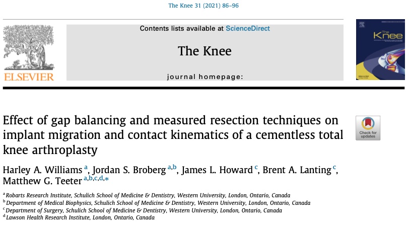 Took some time to tidy it up but our #RSA study on the cementless Triathlon Tritanium comparing GB and MR surgical techniques by Harley and <a href="/broby13/">Jordan Broberg</a> is out in <a href="/TheKneeJournal/">The Knee</a>: authors.elsevier.com/a/1dDTu3S6VB4P… #orthotwitter