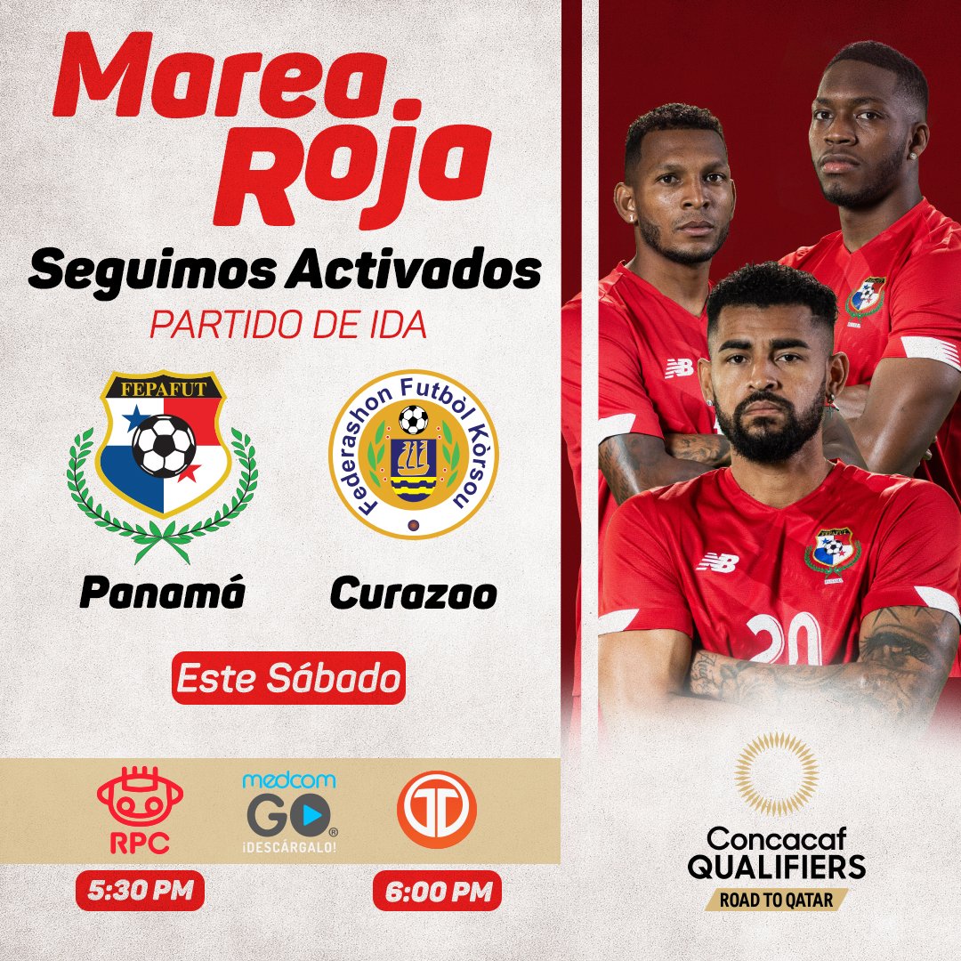 Telemetro's tweet photo. Este sábado se enciende nuevamente la emoción por nuestra selección con el partido de ida Panamá 🇵🇦 🆚 Curazao 🇨🇼 Sintoniza desde las 6pm 📺 #EstoyRpc #DeportesTM https://t.co/oYNVXB8rpu