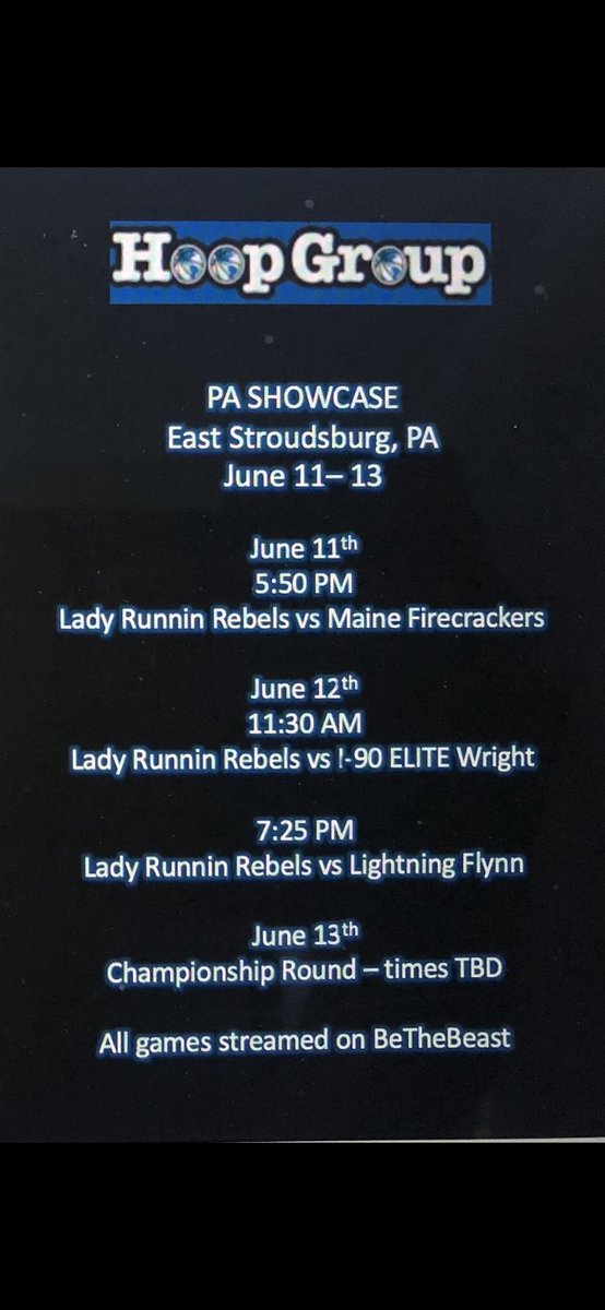 Bill McDonough, Jr (@jr_mcdonough) on Twitter photo 2023 Lady Runnin Rebels tomorrow 5:50 vs <a href="/me_firecrackers/">Maine Firecrackers</a> <a href="/hgsl_girls/">Hoop Group Girls</a> PA Showcase, then <a href="/I90ELITE/">I-90 Elite Girls AAU</a> on Saturday <a href="/LadyRunnin/">Lady Runnin Rebels</a> <a href="/BeTheBeastBTB/">BeTheBeast</a> 2023 Lady Runnin Rebels tomorrow 5:50 vs <a href="/me_firecrackers/">Maine Firecrackers</a> <a href="/hgsl_girls/">Hoop Group Girls</a> PA Showcase, then <a href="/I90ELITE/">I-90 Elite Girls AAU</a> on Saturday <a href="/LadyRunnin/">Lady Runnin Rebels</a> <a href="/BeTheBeastBTB/">BeTheBeast</a>
