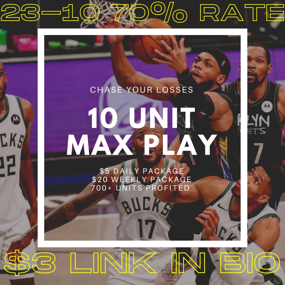 ChaseYourLosses's tweet photo. Daily Max Play 💰✅
23-10 Overall 70% Win Rate 💰
$3 Only Link In Bio 🤙
BOTH NBA PLAYS ARE MAX TONIGHT 🔒
•
•
•
#freepicks #freepicksdaily #beatthebookie #bet #betsports https://t.co/imAacbmm8s