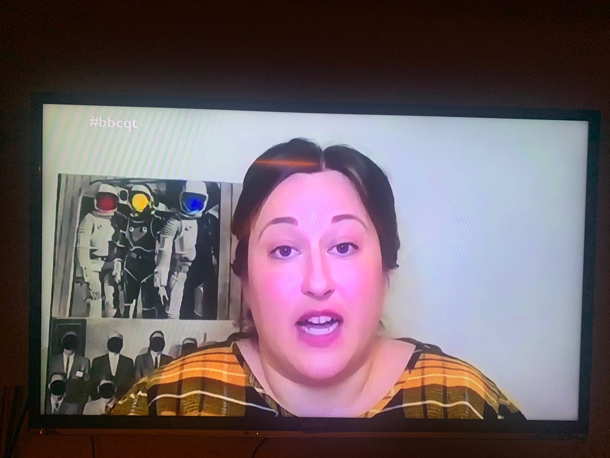 Lockdown or no lockdown, can someone tell me what is going on with the astronaut pictures in the background?!? 🤯 #bbcqt #questiontime