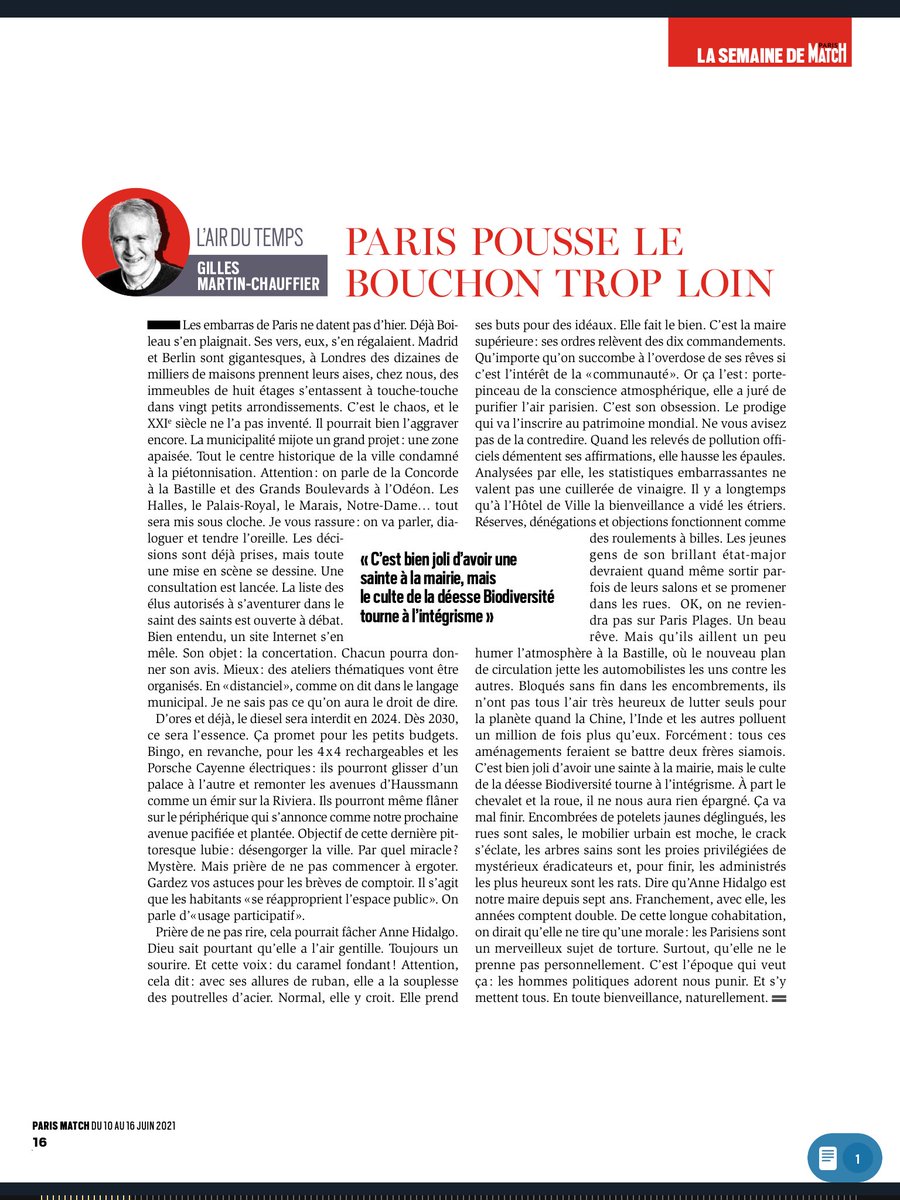 VivreJourdain's tweet photo. Edito dans le @ParisMatch de cette semaine. Merci à Gilles Martin-Chauffier pour avoir si bien décrit ce que tant de parisiens ressentent aujourd’hui face à l’attitude d’@Anne_Hidalgo et ses adjoints. Il manque juste le sujet des #TerrssesEphemeres et #nuisancessonores associées. https://t.co/Pkg4HeiozN