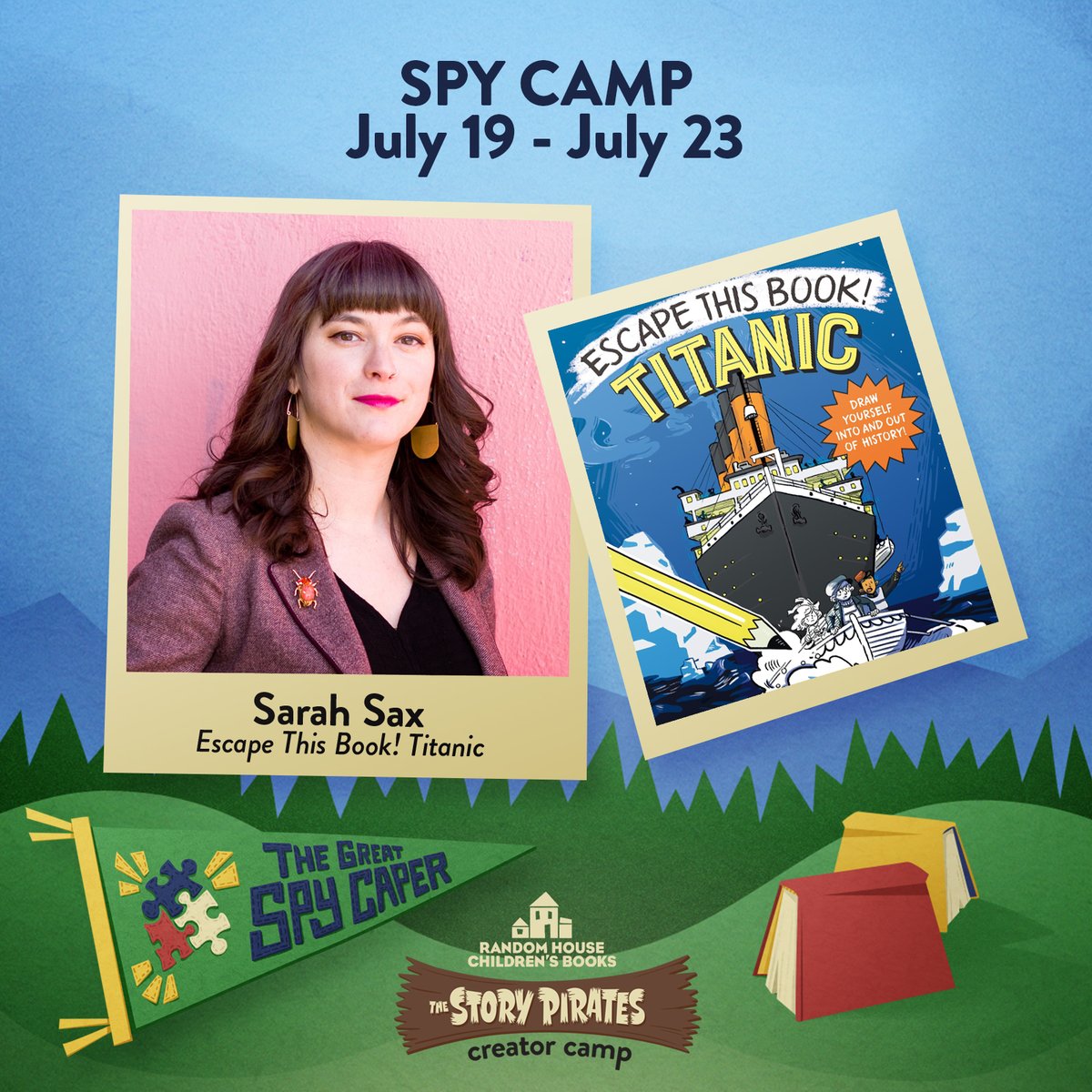 We spy some VERY exciting authors just announced for our spy themed Creator Camp! Join <a href="/NickEliopulos/">Nick Eliopulos</a>, <a href="/sarahsaxart/">Sarah Sax</a>, and <a href="/rginns/">Russell Ginns</a> &amp; Jonathan Maier for camp during the week of July 19th! storypirates.com/camp