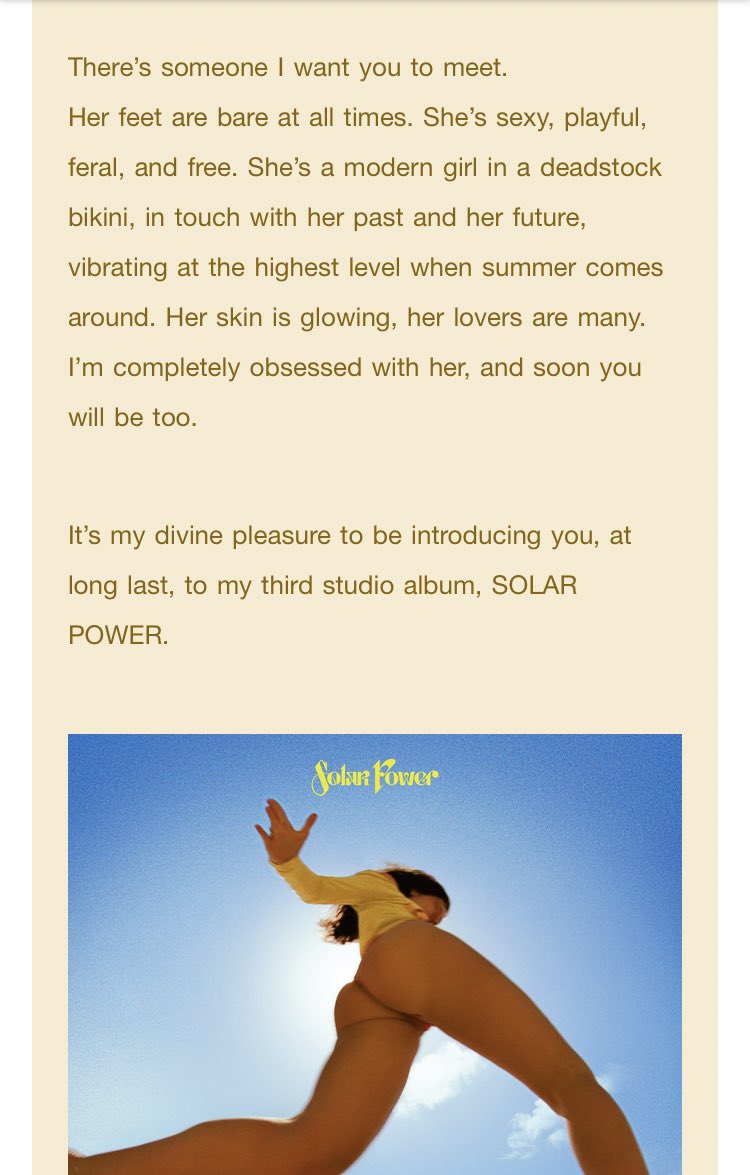 Did Lorde Release A New Album Today On Twitter No But She Sent Us An Email Solar Power Today Tomorrow Forever