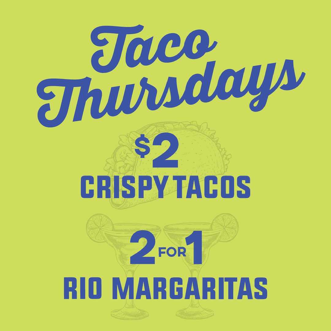 RioAzulPS's tweet photo. Happy Taco Thursday!🌮🌮  Enjoy 2 for 1 Rio margaritas and $2 crispy tacos from 5-6PM today!🤗 Order takeout online at https://t.co/004p7ASnoa or call us at 760.992.5641! Delivery available from Uber Eats, DoorDash, and Postmates. 
Open 5-9PM Tues-Thurs, 5-10PM Fri &amp; Sat. https://t.co/jUCg4Wq1ZB