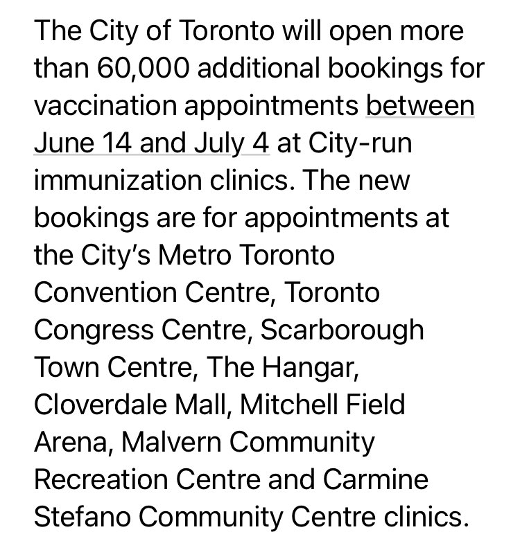 dmrider's tweet photo. Toronto is opening 60K more appointments at some city-run clinics https://t.co/iXN2qNWUA2