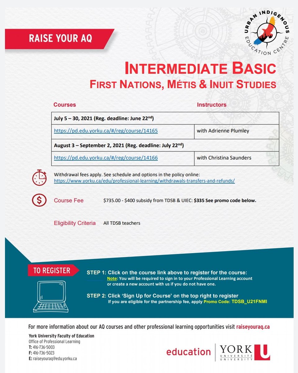 Tansi/Aanni <a href="/tdsb/">Toronto District School Board</a> Teachers! See below learning opportunity. Come hang out with  <a href="/msplumley/">Adrienne Plumley</a> and I this summer! #subsidy #UnlearnRelearn #TRC <a href="/UIEC_Tdsb/">UIEC_TDSB</a> <a href="/YorkUedPL/">YorkUEd ProfLearning</a>