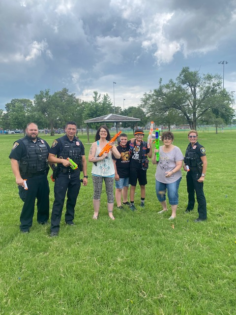 normanokpd's tweet photo. A recent call for someone to take part in a Nerf battle with a 13-year-old citizen was posted to social media.
Several NPD officers were happy to answer the call alongside some other community members. #NPDCommunity https://t.co/sTtpCv7R97