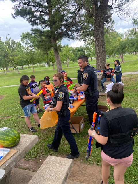 normanokpd's tweet photo. A recent call for someone to take part in a Nerf battle with a 13-year-old citizen was posted to social media.
Several NPD officers were happy to answer the call alongside some other community members. #NPDCommunity https://t.co/sTtpCv7R97