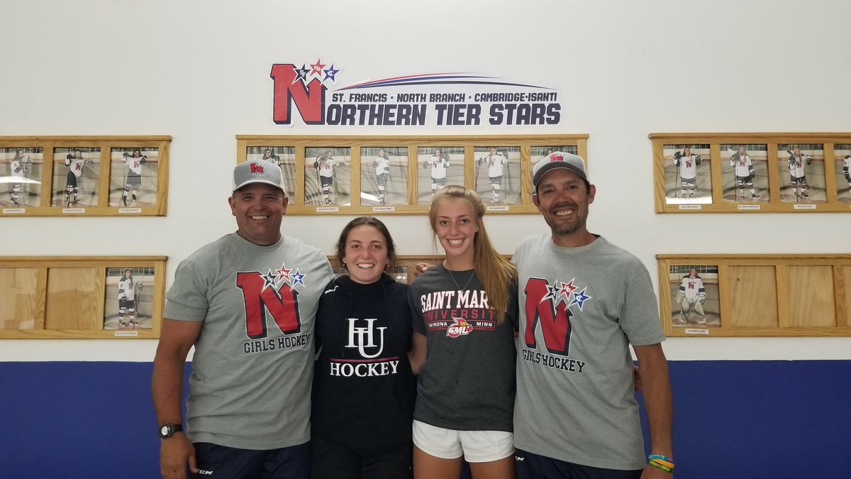 Big day for our team!! Two of our seniors Ashton Parnell and Jenna Kurkowski are signing to play hockey in college. Parnell will be playing for Hamline University and Kurkowski will be playing for St Mary's!! Great job ladies!! We are proud of our seniors!!