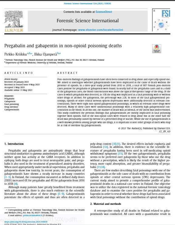 MatthewNiceUN's tweet image. Very interesting new @ELSforensics #Pregabalin and #gabapentin in non-opioid poisoning deaths article investigates whether #gabapentinoids implicated in the cause of death without the presence of #opioids | @incb_opioids @StateINL @Canada_INT_VIE @usunvie  sciencedirect.com/science/articl…