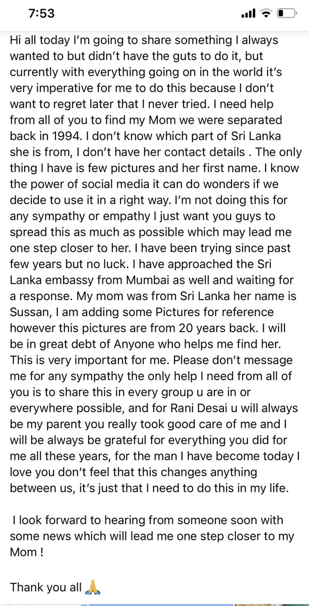 AruldasMenson's tweet image. #My Mom#My dream#please help me to find my Mom from Sri Lanka we were separated back in 1994. Her name is Sussan I have her few pictures from that time.I know social media can do wonders to connect people.I have original post on FB under community help.🙏Please help me find her🙏