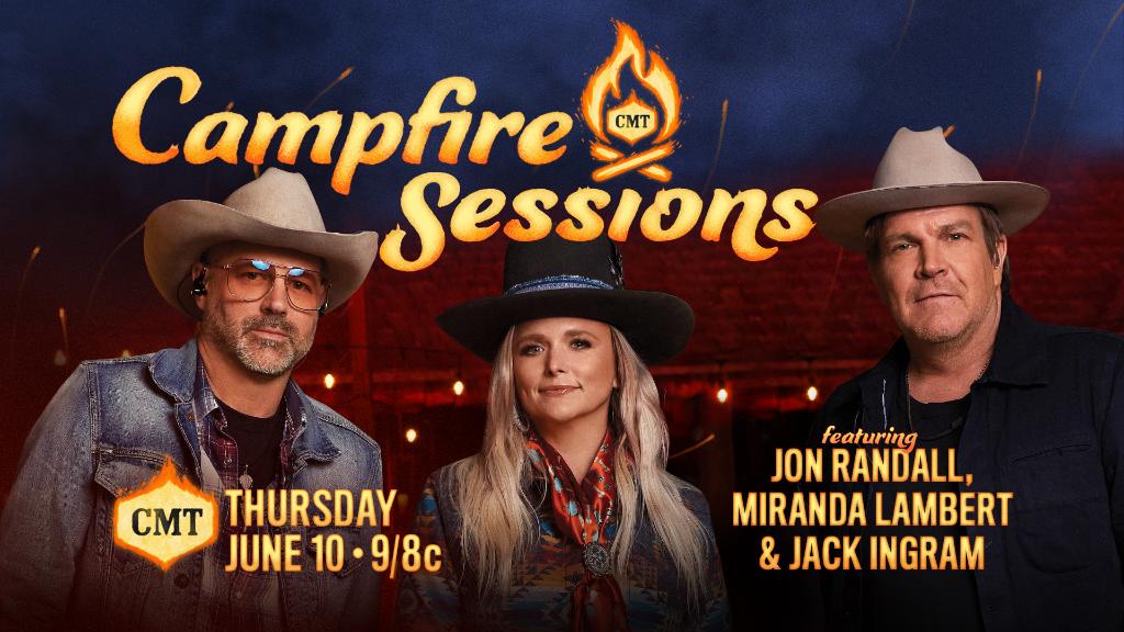 CMT's tweet image. It&apos;s time 🔥 

Tune in to #CMT NOW to watch @mirandalambert, @jonrandallmusic and @JackIngram kick off our new series #CMTCampfireSessions!