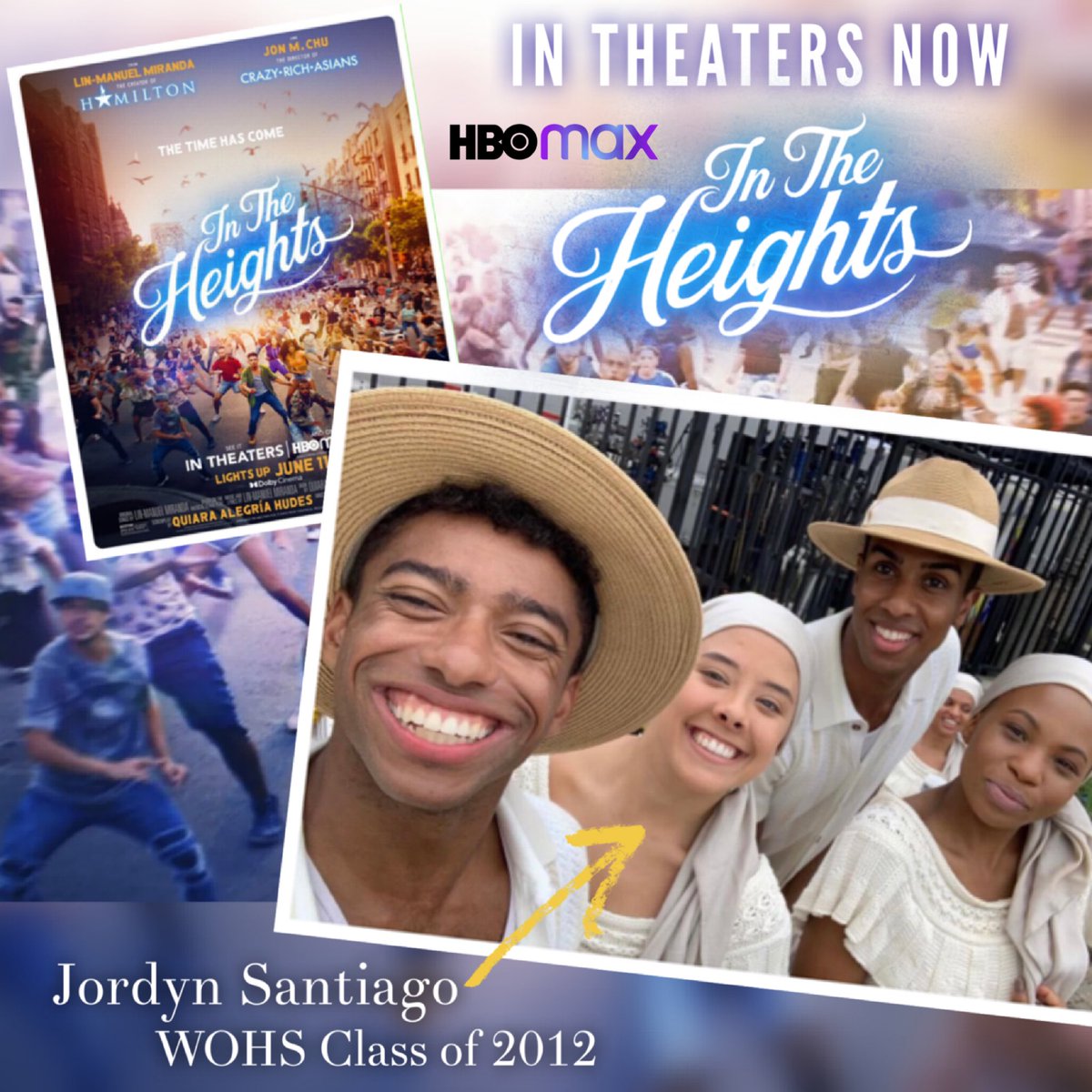 WOHS_Alumni's tweet photo. We’re proud of WOHS Class of ‘12 graduate Jordyn Santiago, a cast member of “In The Heights”, opening today in theaters with same day premier @hbomax. She’s pictured here during the filming of a dance scene, “Paciencia y Fe.” 💚💛 https://t.co/FMx8eYaAzL