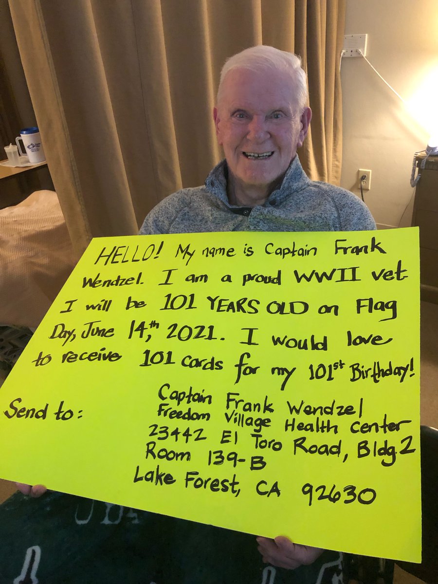 Let's make this go viral! We are celebrating Captain Frank Wendzel's birthday on Flag Day, June 14. A WWII veteran and Lake Forest resident. His birthday wish is to  receive 101 birthday cards from the community. Lets do it! #cardsforFrank #lakeforest