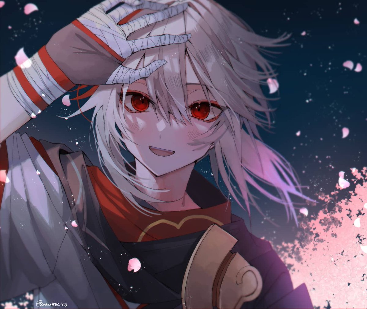 razor (genshin impact) 1boy male focus solo red eyes scar hood up hood  illustration images