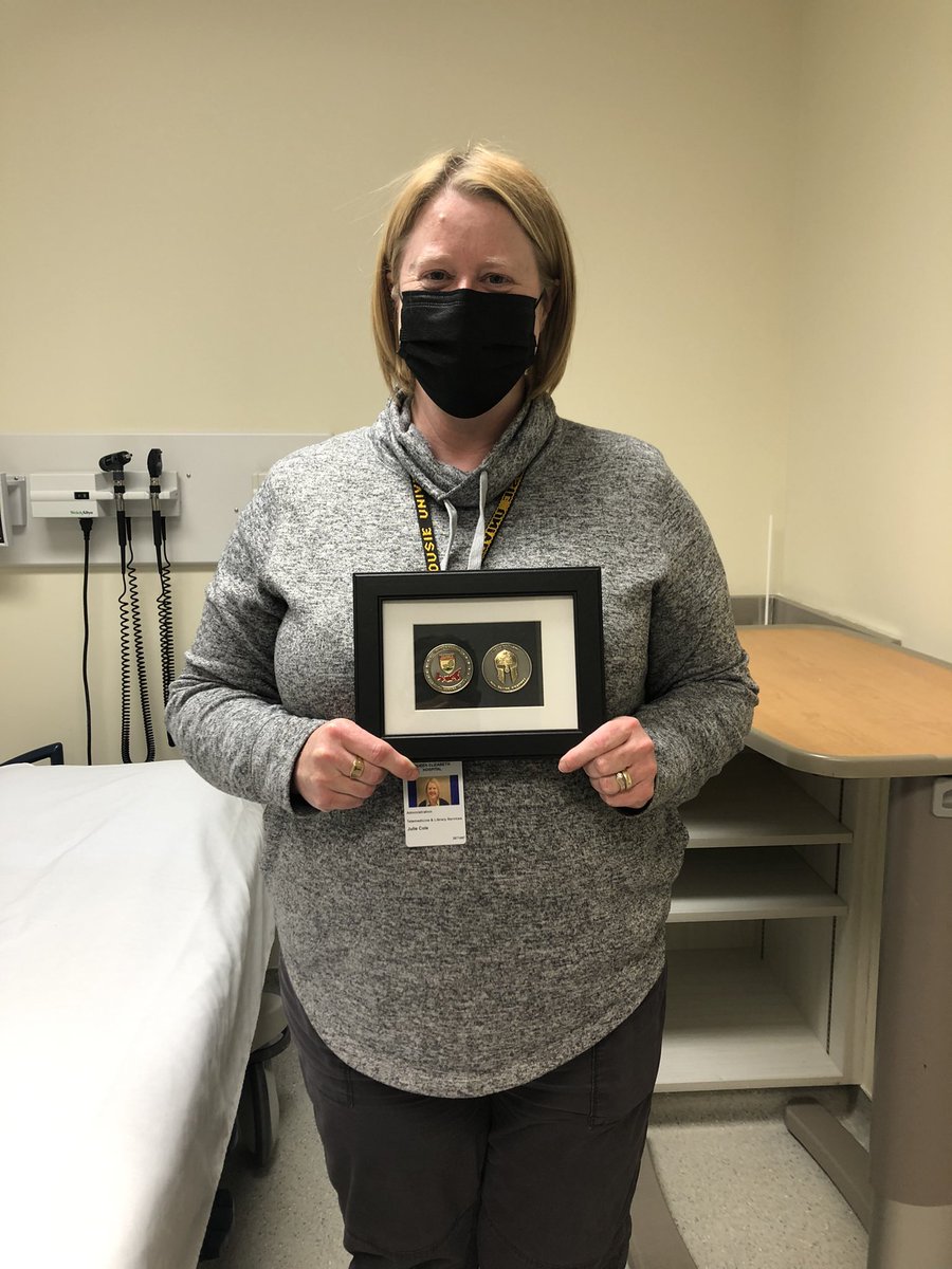 Meet Julie Cole.  She was instrumental in preparing the QEH for Covid in the Spring  2020. A disaster management guru, without her leadership we would not have had a response. Congrats Julie on your coin! #covidwarriors