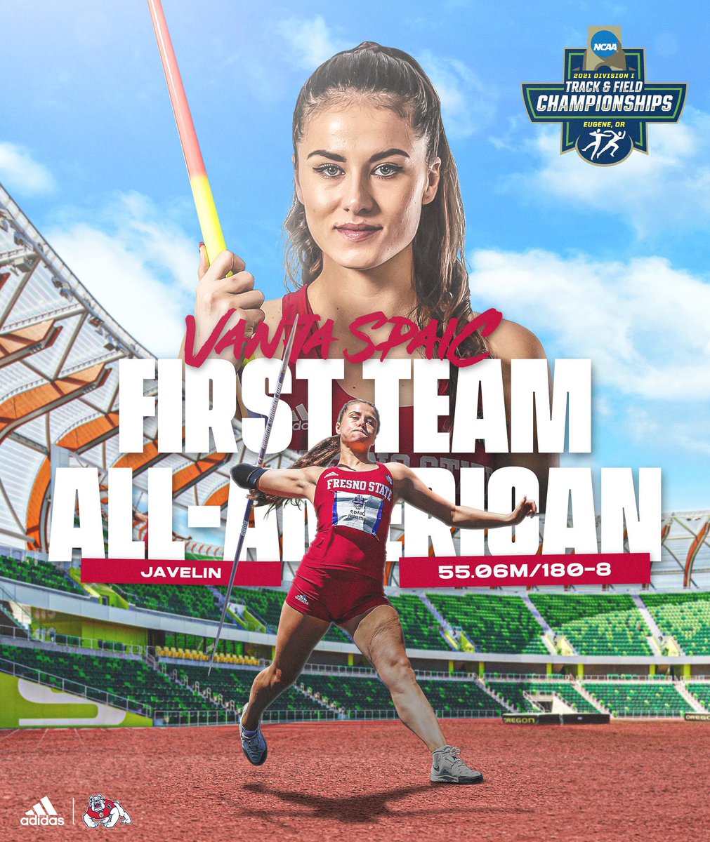 FresnoStateTFXC's tweet image. ⭐️𝗔𝗟𝗟-𝗔𝗠𝗘𝗥𝗜𝗖𝗔𝗡⭐️

@VanjaJav earns the highest finish ever by a Bulldog woman in the javelin, finishing fourth.

55.06m/180-8 💥
New PB ✅ 
New school record ✅
New Bosnian national record ✅

#GoDogs | #PrideOfTheValley