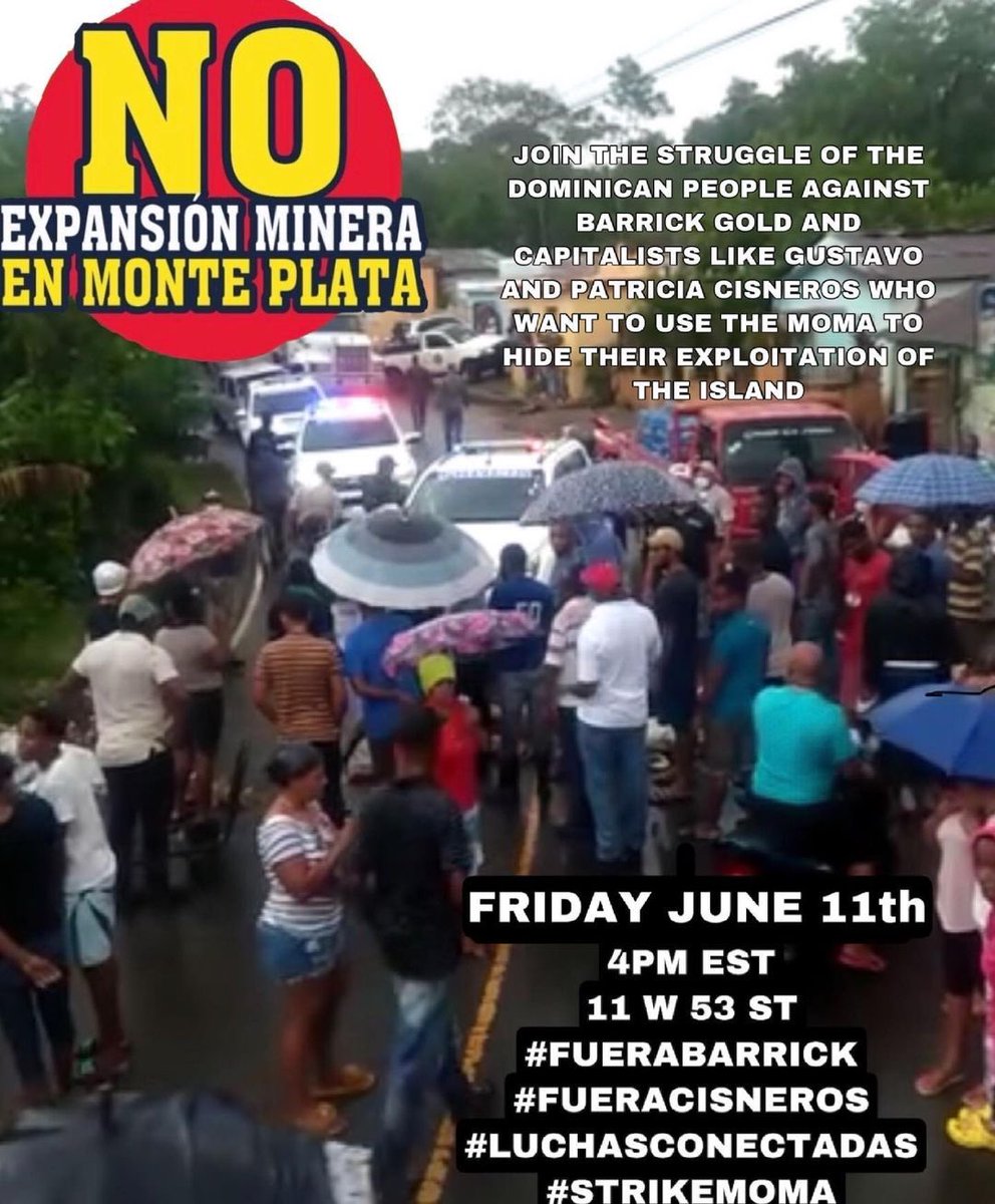 strikemoma's tweet photo. Repost from IG @/dominicans_unitednyc
•
🚨🇩🇴ALL OUT 🇩🇴🚨

🚨🇩🇴NOS FUIMOS🇩🇴🚨

#FueraBarrick #FueraCisneros
#noalapresadecolaencuance 
#DiasporaPresente

#strikemoma
#interconnectedstruggles
#decolonize https://t.co/Z4bv8hT23g