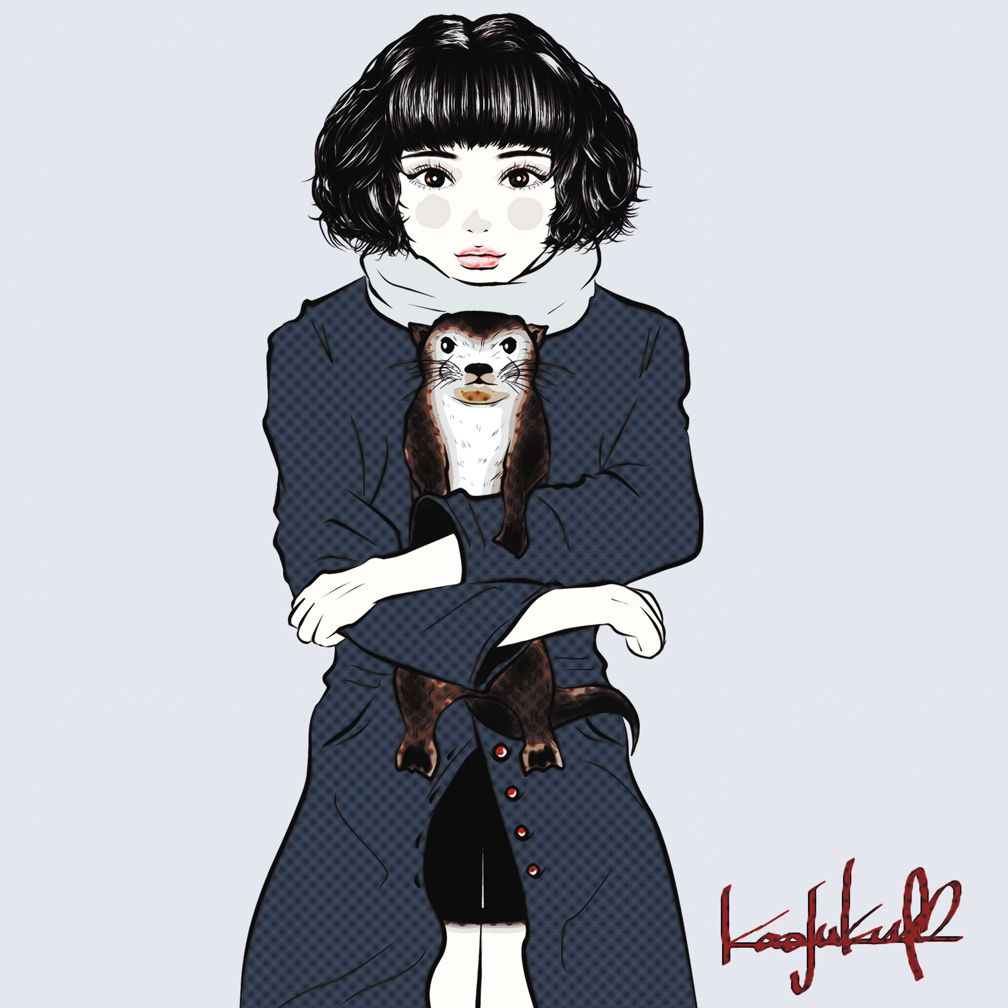 Kao Fuki イラストレーター 画像のみもどうぞ ショートヘア ショートボブ カワウソ アニマル アニマル イラスト 美人 黒髪 オシャレ コーデ モテコーデ ヘアアレンジ 可愛い 絵 絵を描くのが好き 絵描きさんと繋がりたい Illustration