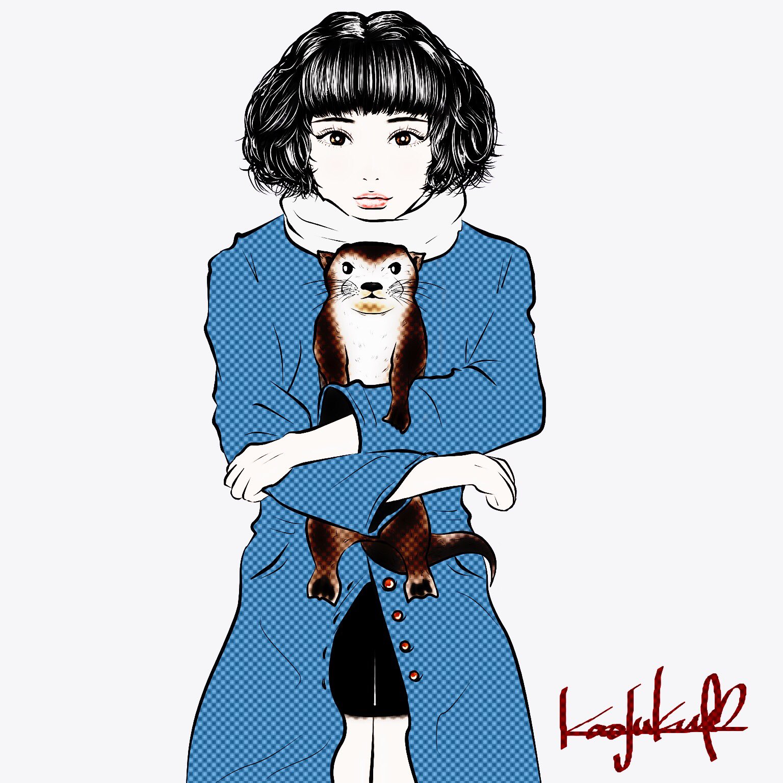 Kao Fuki イラストレーター 画像のみもどうぞ ショートヘア ショートボブ カワウソ アニマル アニマル イラスト 美人 黒髪 オシャレ コーデ モテコーデ ヘアアレンジ 可愛い 絵 絵を描くのが好き 絵描きさんと繋がりたい Illustration