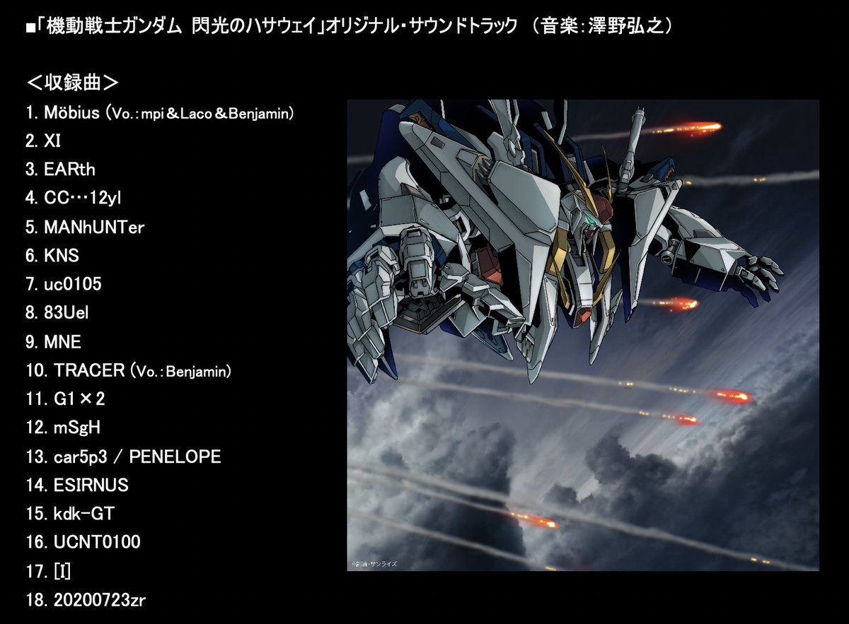 澤野弘之 Nzk 機動戦士ガンダム 閃光のハサウェイ 本日公開 そしてサウンドトラックが各音楽サービスにて順次配信スタート メインテーマ曲 xi に加え 挿入歌 Mobius Vo Mpi Laco Benjamin Tracer Vo Benjamin など全18 澤野弘之 Nzk 機動戦士ガンダム 閃光のハサウェイ 本日公開 そしてサウンドトラックが各音楽サービスにて順次配信スタート メインテーマ曲 xi に加え 挿入歌 Mobius Vo Mpi Laco Benjamin Tracer Vo Benjamin など全18