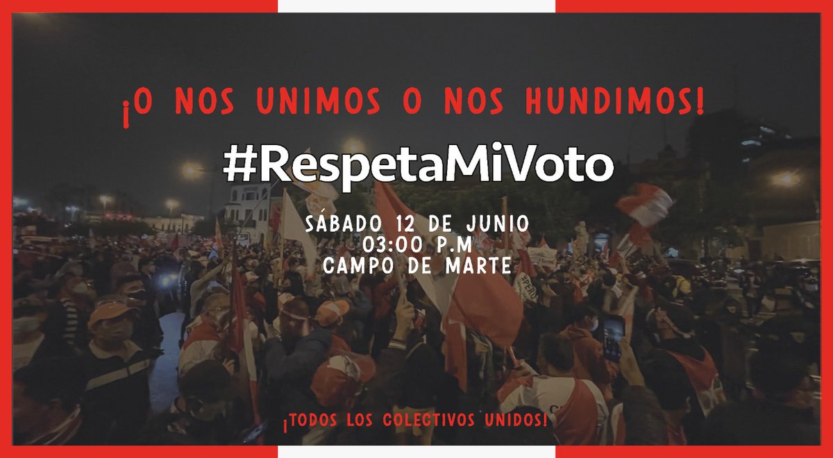 VanyaThais's tweet image. ¡AQUÍ NADIE SE RINDE!
Una vez más estaremos juntos por paz, libertad y democracia, pidiendo TRANSPARENCIA. ❤️💪🏻🇵🇪
#RespetaMiVoto
@FuerzaSindicalP @legion_libertad @CCaviaras @appperu @Renovacion_Peru @PFuerzaPopular @NadieMenos_Pe @ANDRESCAPELLETT @EliZea_derecho @DanielCordovaC