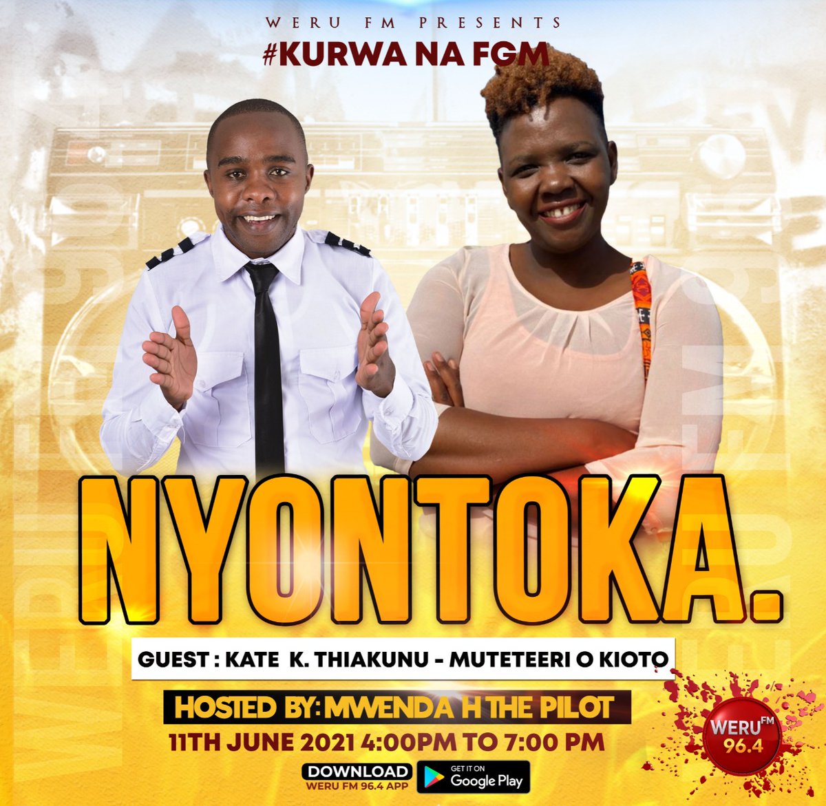 Let's talk about how to end FGM and the day of African child with madam Kate Thiakunu - human rights activist as our guest.

Can also stream live on werufm.co.ke or download weru FM app from Google play store to enjoy.

Stay tuned.
